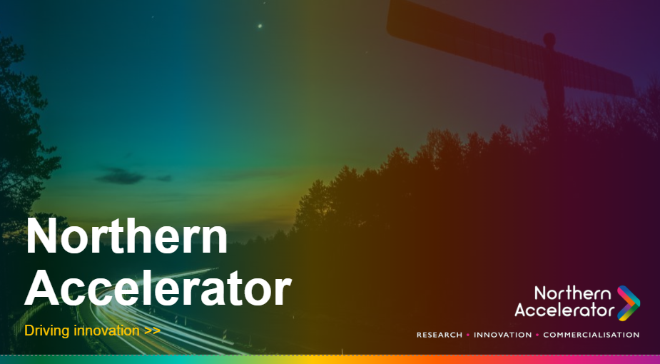 Image of Northern Accelerator logo over a stylised image of the Angel of the North